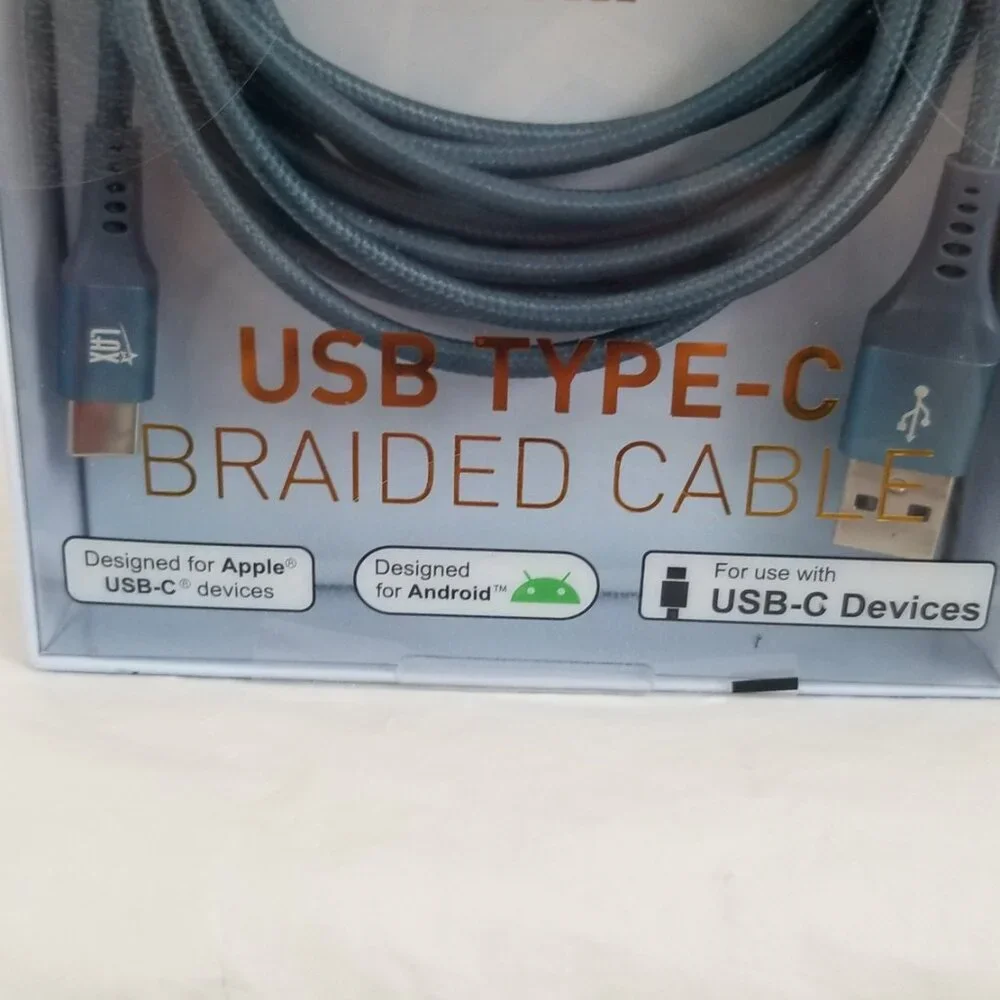 LAX USB Type C Braided Cable Android Apple Compatible 10 Ft. Blue Brand New